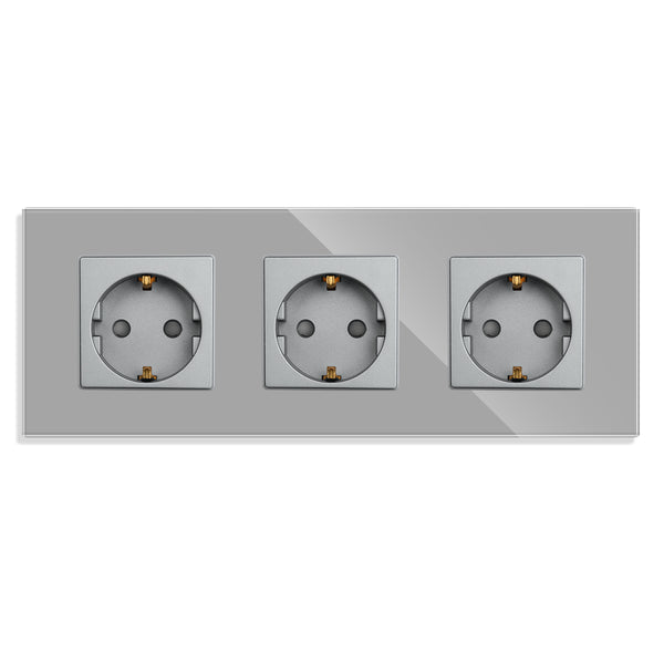Vetria glazen stopcontact 3-voudig grijs — Vetria glazen schakelmateriaal