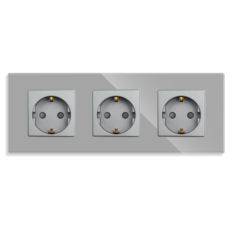 Vetria glazen stopcontact 3-voudig grijs