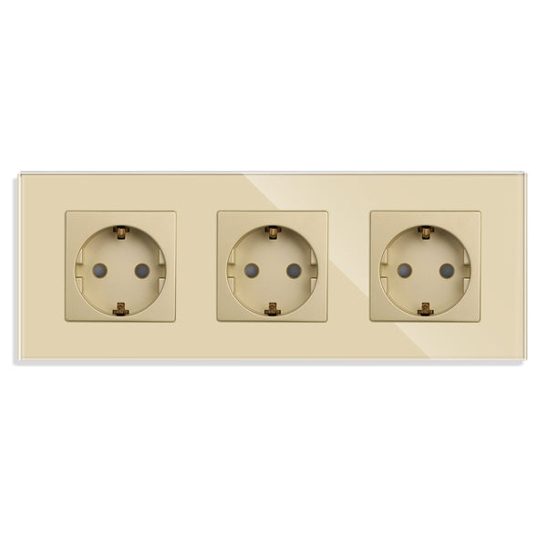 Vetria glazen stopcontact 3-voudig goud — Vetria glazen schakelmateriaal