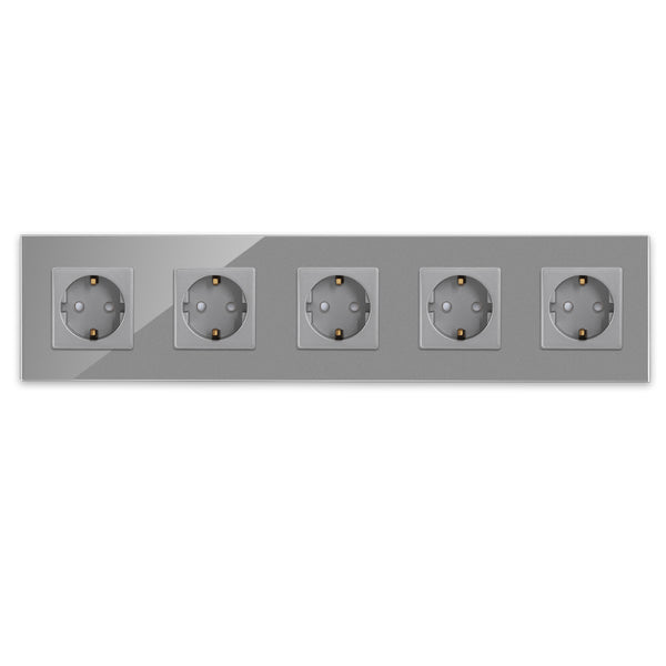 Vetria glazen stopcontact 5-voudig grijs — Vetria glazen schakelmateriaal